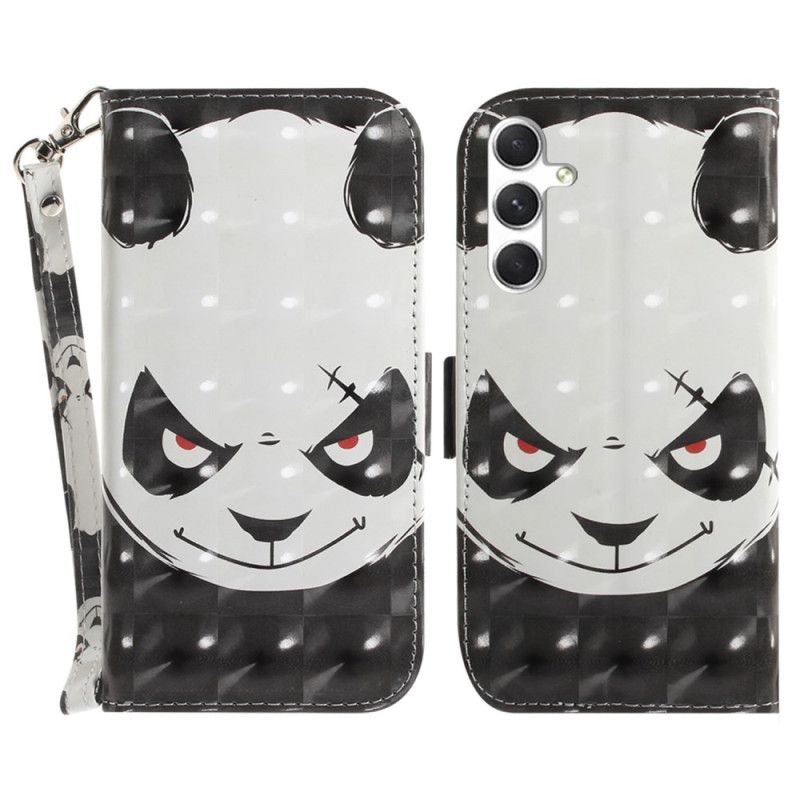 Kožený Kryt Samsung Galaxy S24 Plus 5g Rozzlobená Panda S Popruhem