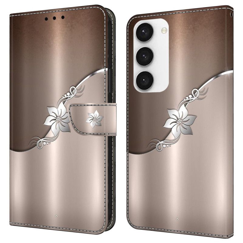 Kožený Kryt Samsung Galaxy S24 Plus 5g Stříbrný Květ