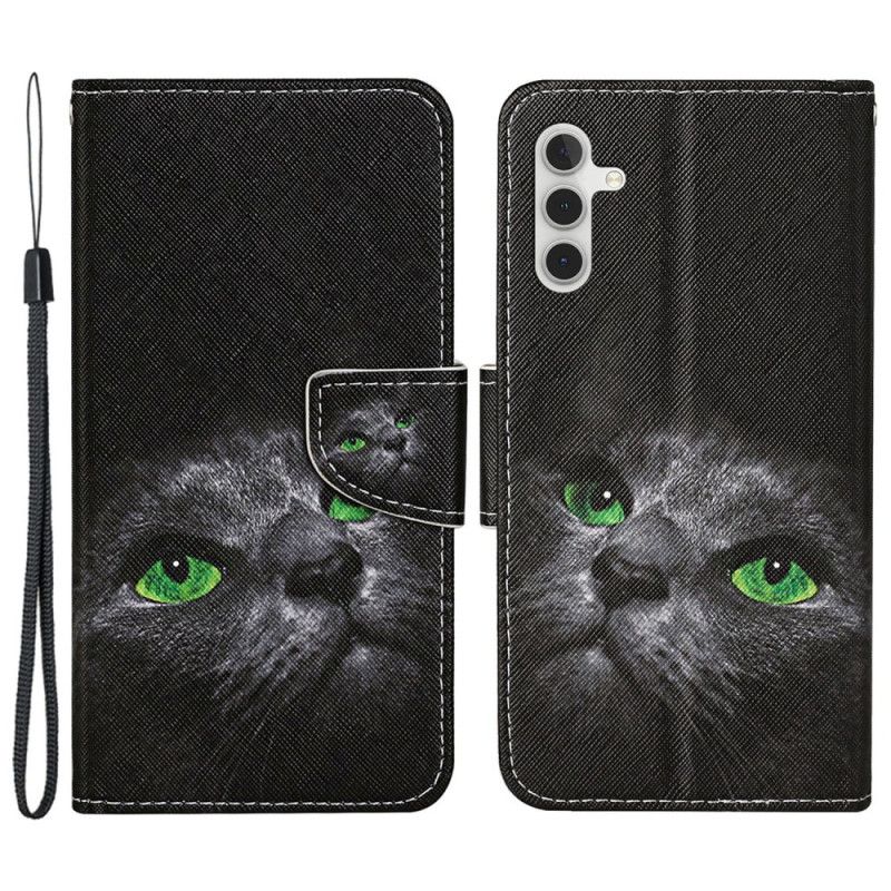 Kožený Kryt Samsung Galaxy S24 Plus 5g Zelenooká Kočka S Popruhem
