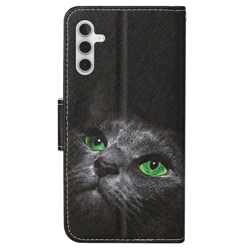 Kožený Kryt Samsung Galaxy S24 Plus 5g Zelenooká Kočka S Popruhem