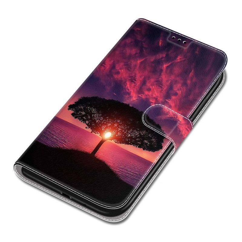 Kožený Kryt Samsung Galaxy S24 Plus 5g Černý Strom Při Západu Slunce S Popruhem