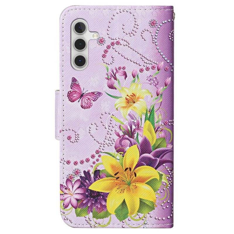 Kožený Kryt Samsung Galaxy S24 Plus 5g Žluté Květy A Motýli V Lanière