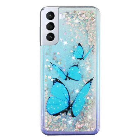 Kryt Samsung Galaxy S24 Plus 5g Kryty Na Mobil Tekuté Třpytky Modrých Motýlů