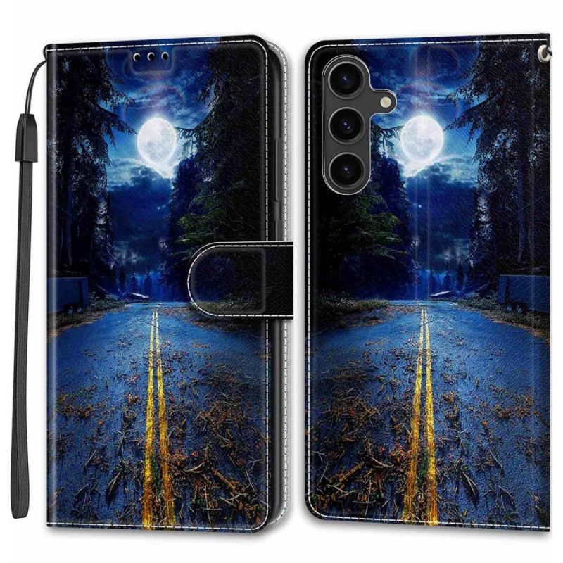 Peněženková Pouzdra Samsung Galaxy S24 Plus 5g Kryty Na Mobil Noční Cesta A Měsíční Popruh