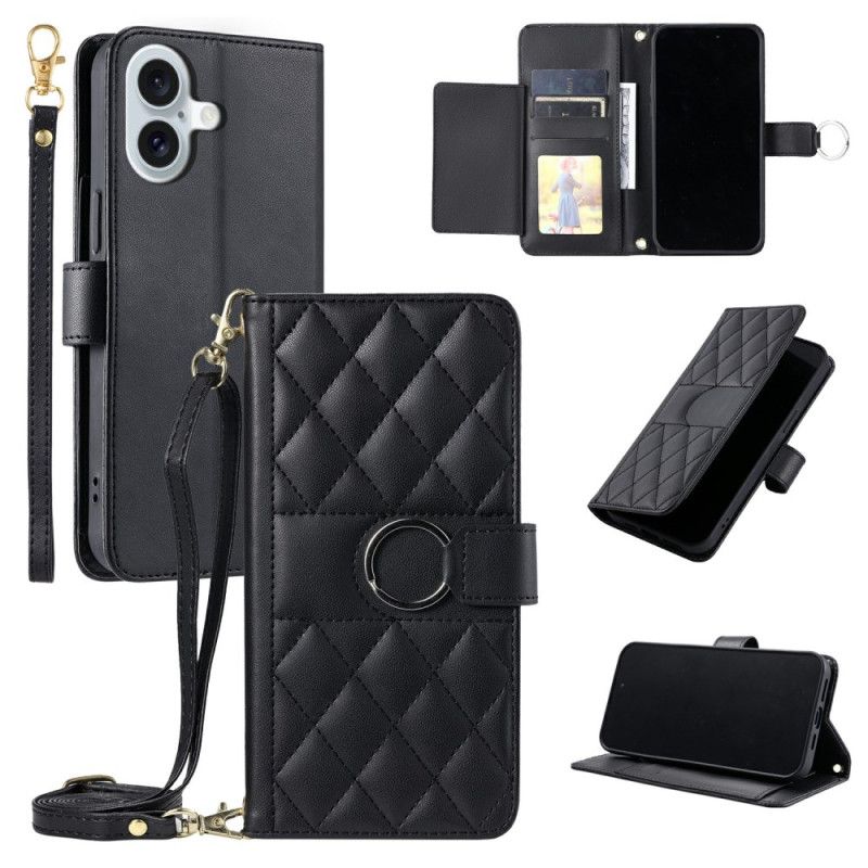 Kožený Kryt iPhone 17 Prémiový Design Se Šňůrkou A Ramenním Popruhem