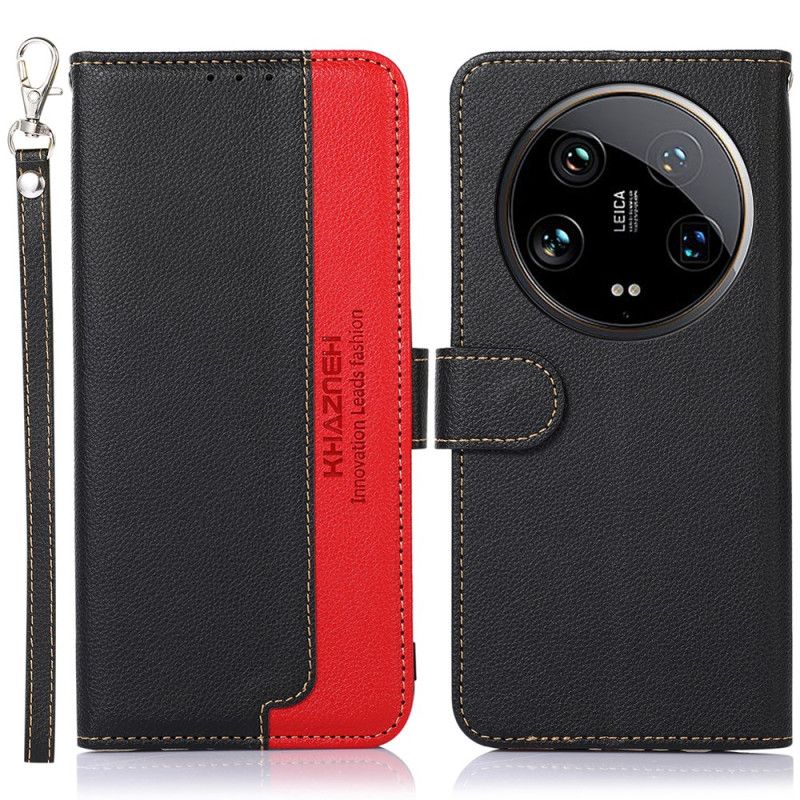 Kožený Kryt Na Xiaomi 14 Ultra Blokování Rfid A Šňůrka Khazneh