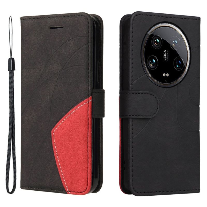 Kožený Kryt Xiaomi 14 Ultra Dvoubarevné A Vlnité Čáry