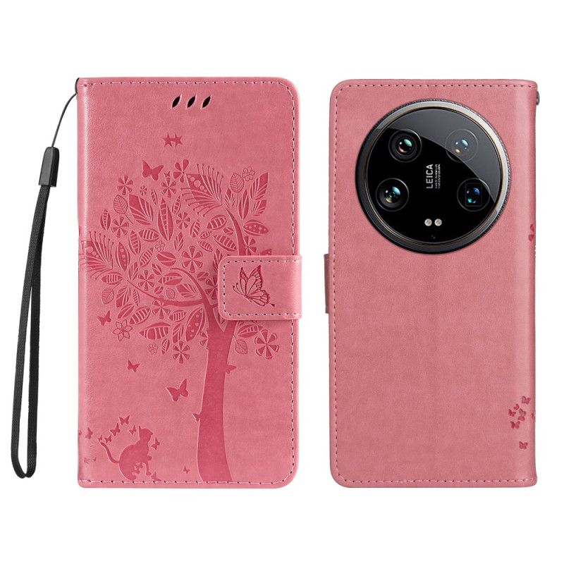 Kožený Kryt Xiaomi 14 Ultra Kočka A Strom