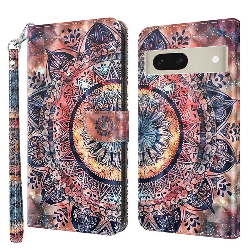 Kožený Kryt Google Pixel 8 Barevná Mandala S Popruhem
