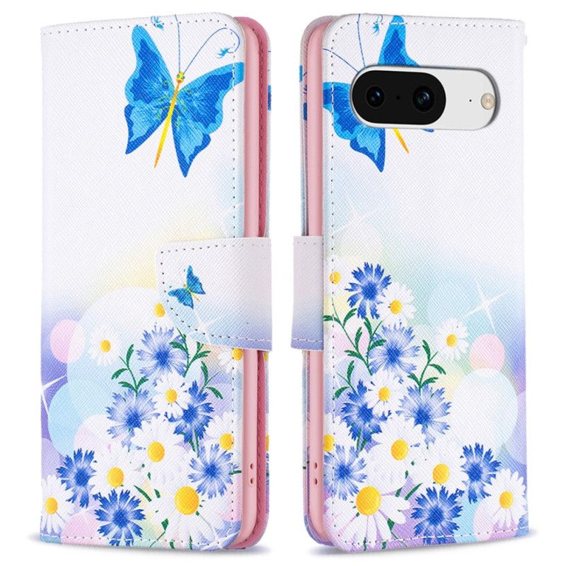 Kožený Kryt Na Google Pixel 8 Akvareloví Motýli