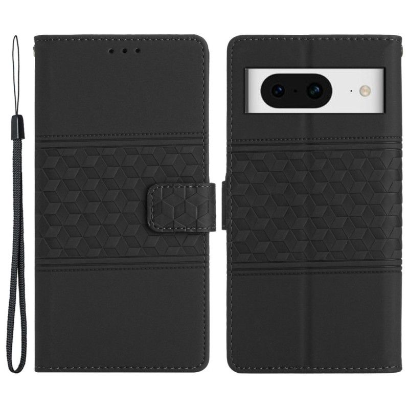 Kožený Kryt Na Google Pixel 8 Kostky A Páskový Vlys