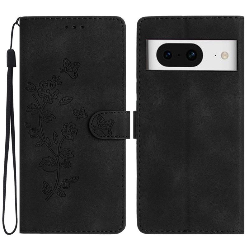 Kožený Kryt Na Google Pixel 8 Krásné Květiny S Popruhem