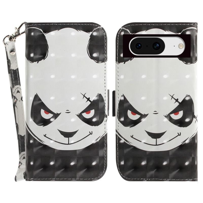 Kožený Kryt Na Google Pixel 8 Rozzlobená Panda S Popruhem
