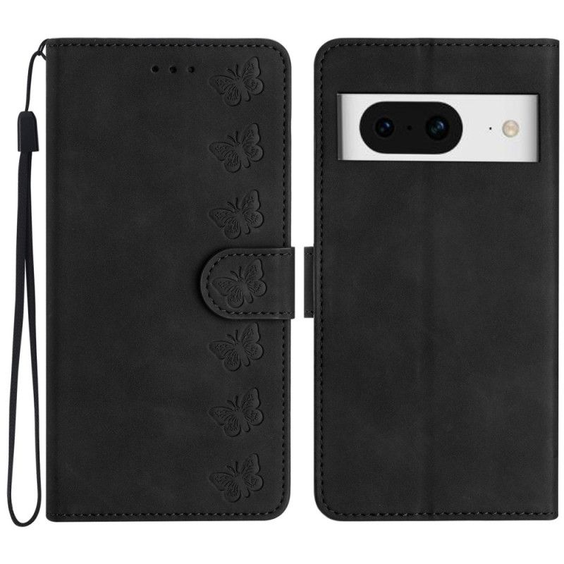 Peněženková Pouzdra Google Pixel 8 Kryty Na Mobil Motýlí Vlys S Popruhem