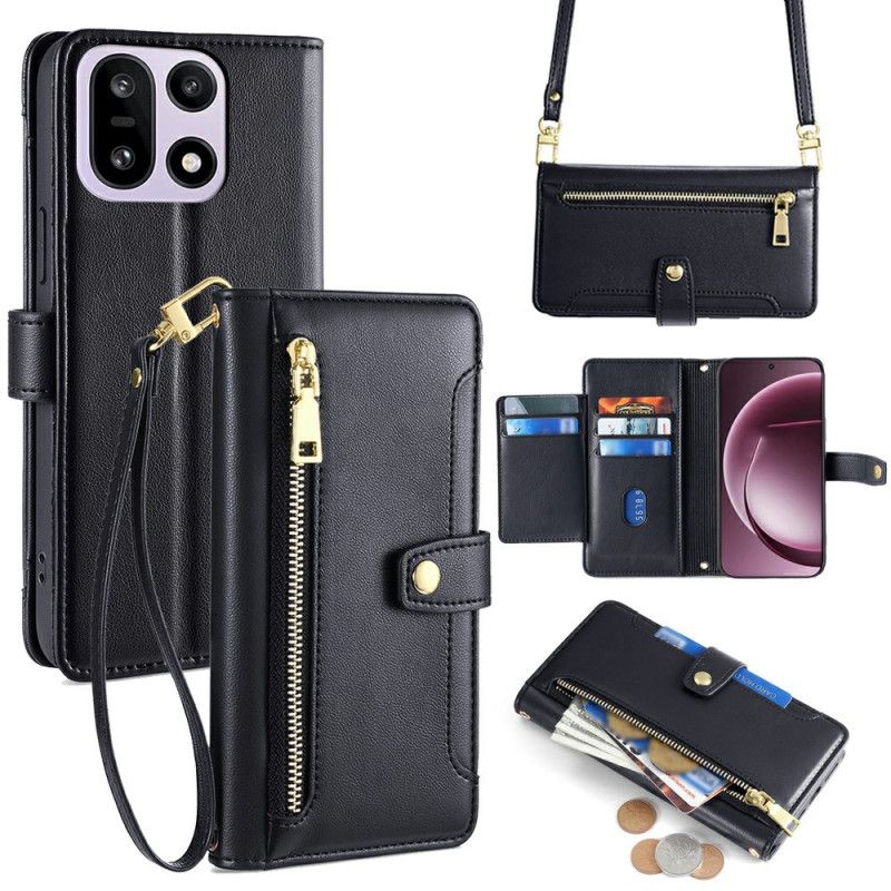 Kožený Kryt Na Oneplus 15 Peněženka S Popruhy