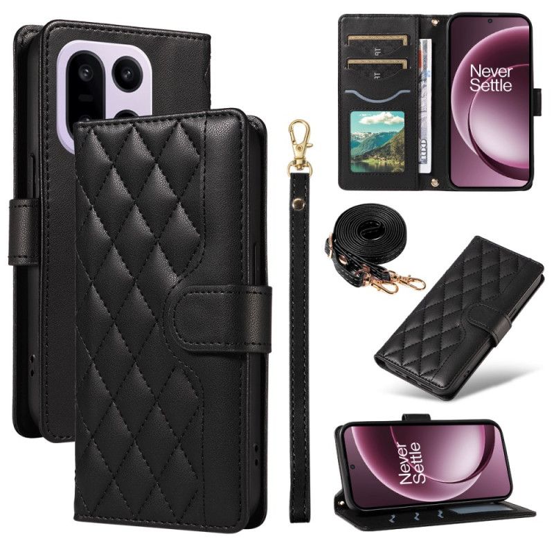 Kožený Kryt Na Oneplus 15 Prošívaná S Ramenním Popruhem A Popruhem