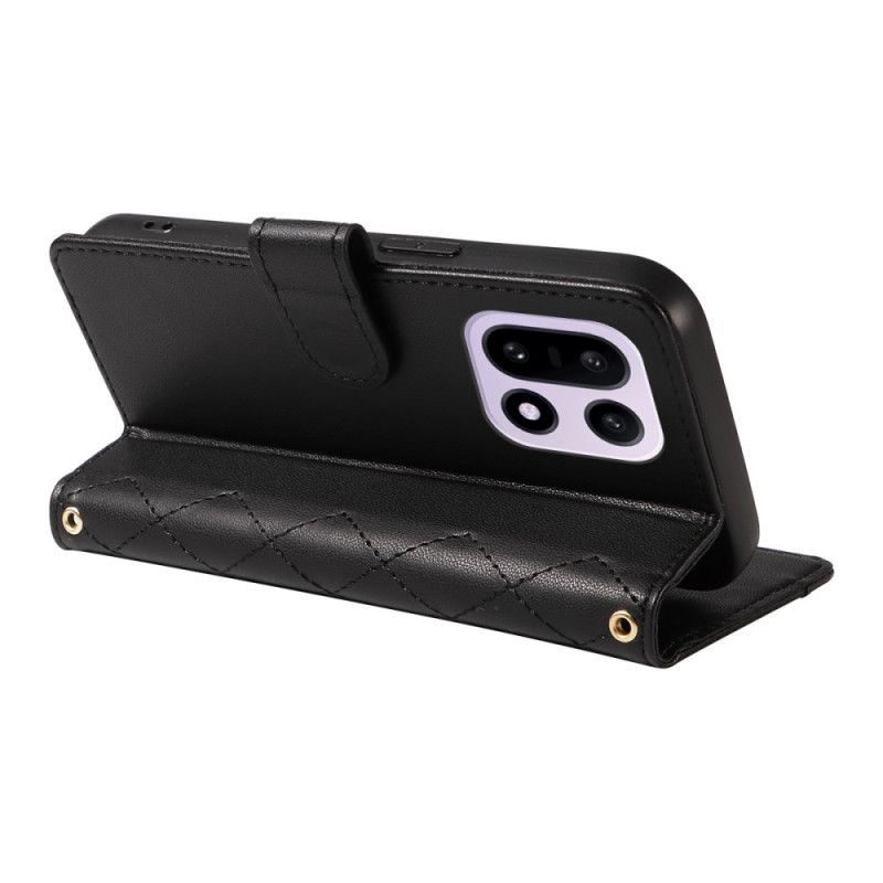 Kožený Kryt Na Oneplus 15 Prošívaná S Ramenním Popruhem A Popruhem