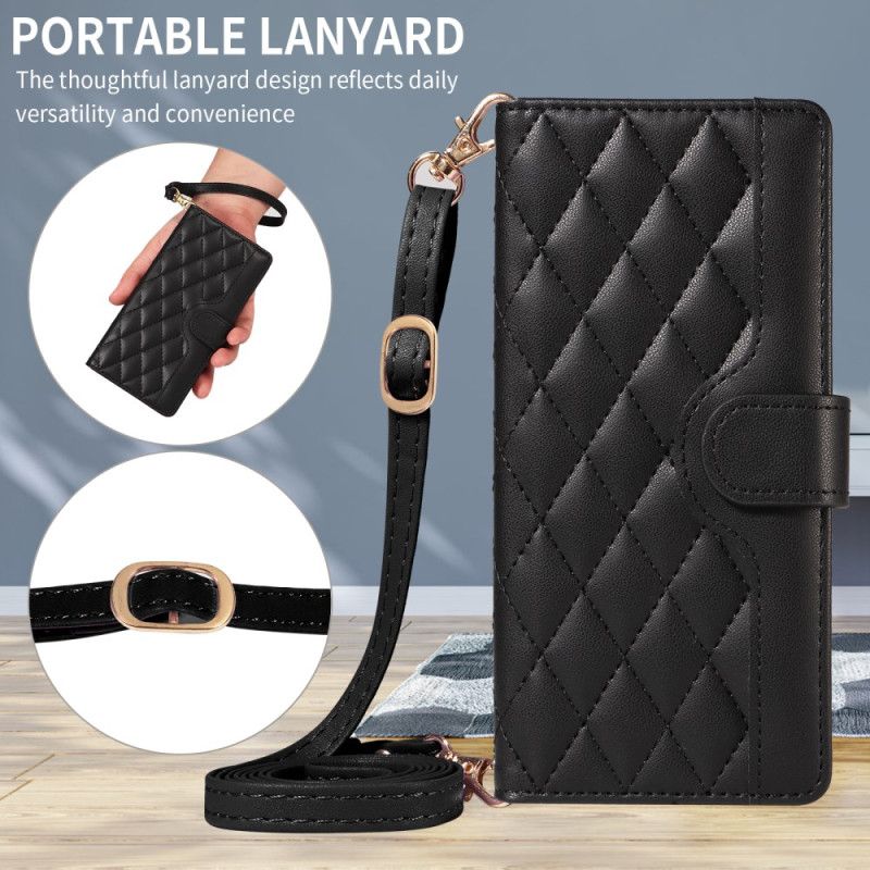 Kožený Kryt Na Oneplus 15 Prošívaná S Ramenním Popruhem A Popruhem