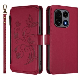 Kožený Kryt Oneplus 15 Květinová Peněženka S Páskem