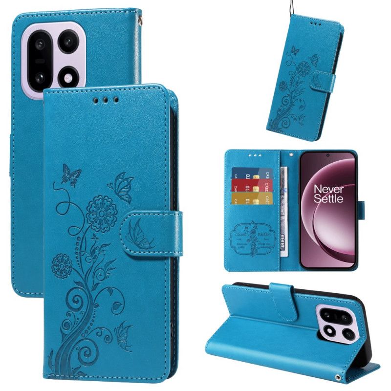 Kožený Kryt Oneplus 15 Květinový Motýl