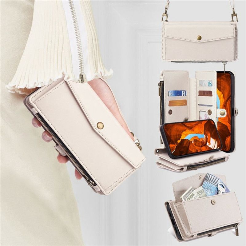 Kožený Kryt Oneplus 15 Peněženka S Ramenním Popruhem A Šňůrkou