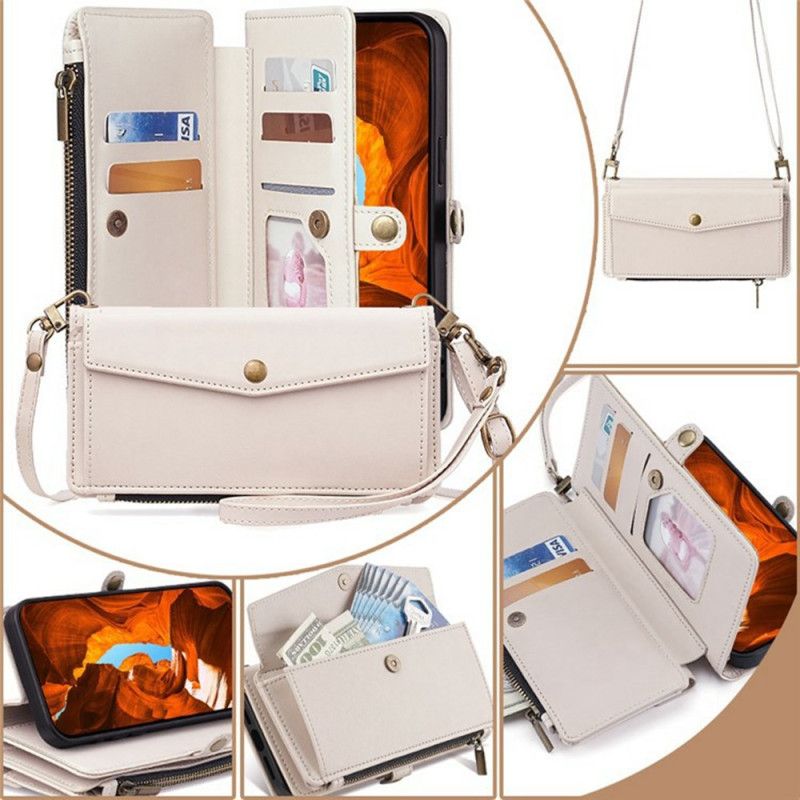 Kožený Kryt Oneplus 15 Peněženka S Ramenním Popruhem A Šňůrkou