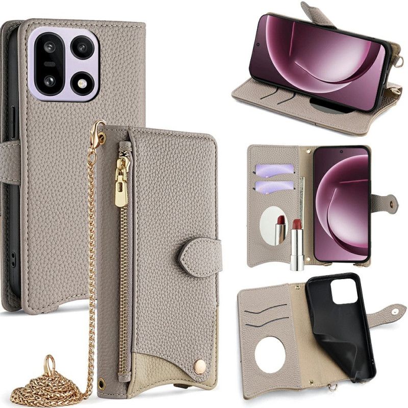 Kožený Kryt Oneplus 15 Peněženka S Řetízkovým Ramenním Popruhem