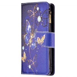 Kožený Kryt Na Xiaomi Redmi Note 13 Pro 4g Peněženka Purple Butterflies S Popruhem