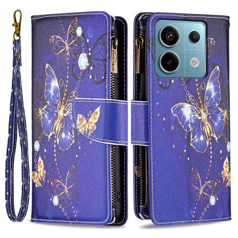 Kožený Kryt Na Xiaomi Redmi Note 13 Pro 4g Peněženka Purple Butterflies S Popruhem