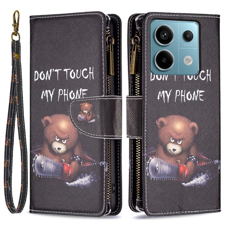 Kožený Kryt Xiaomi Redmi Note 13 Pro 4g Peněženka S Nebezpečným Medvědem S Popruhem