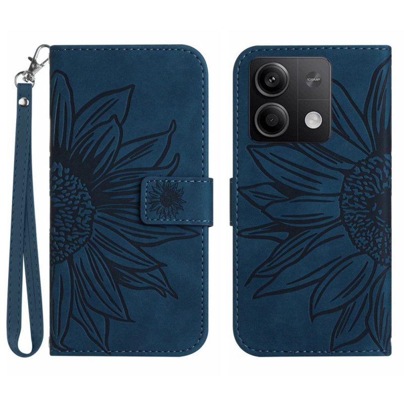 Kožený Kryt Xiaomi Redmi Note 13 Pro 4g Slunečnicový Potisk S Páskem