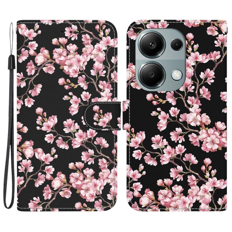 Kožený Kryt Xiaomi Redmi Note 13 Pro 4g Švestkové Květy S Řemínky