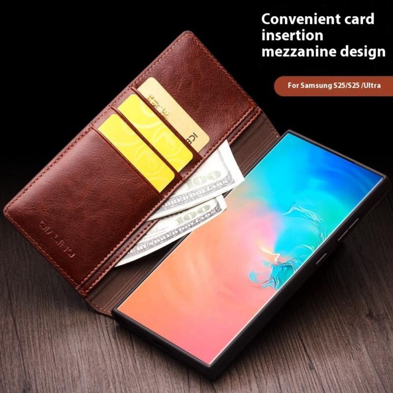 Kožené Pouzdro Folio Samsung Galaxy S25 Ultra 5g Kůže Qialino