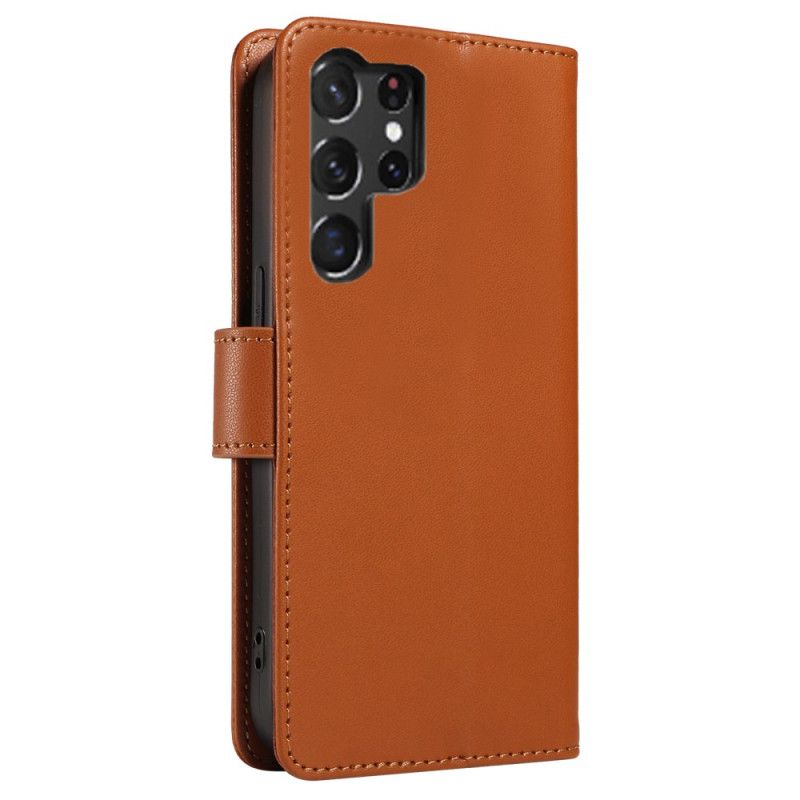 Kožený Kryt Na Samsung Galaxy S25 Ultra 5g Kožená Peněženka S Rfid Popruhem