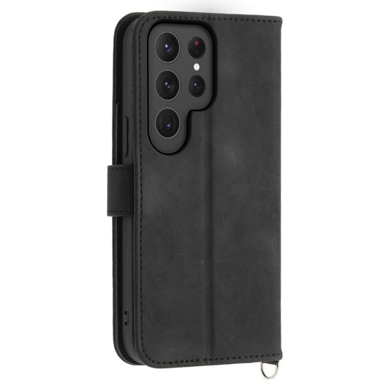 Kožený Kryt Na Samsung Galaxy S25 Ultra 5g Květinový Vzor A Popruhy