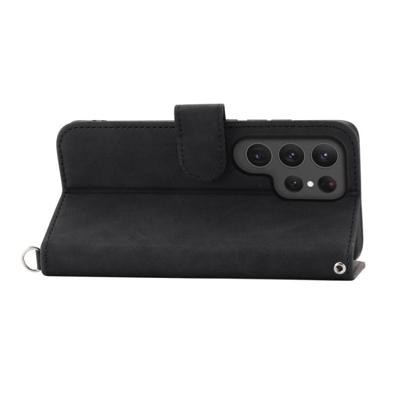 Kožený Kryt Na Samsung Galaxy S25 Ultra 5g Květinový Vzor A Popruhy