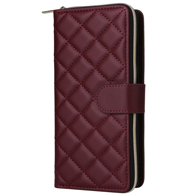 Kožený Kryt Na Samsung Galaxy S25 Ultra 5g Prošívaná Peněženka S Popruhem A Ramenním Popruhem