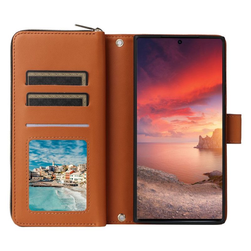 Kožený Kryt Samsung Galaxy S25 Ultra 5g 9 Přihrádek Na Karty S Popruhem