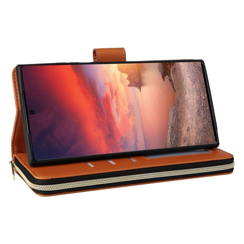 Kožený Kryt Samsung Galaxy S25 Ultra 5g 9 Přihrádek Na Karty S Popruhem