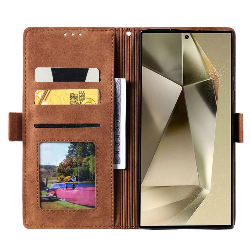 Kožený Kryt Samsung Galaxy S25 Ultra 5g Dvoubarevná Semišová Peněženka S Rfid Blokováním