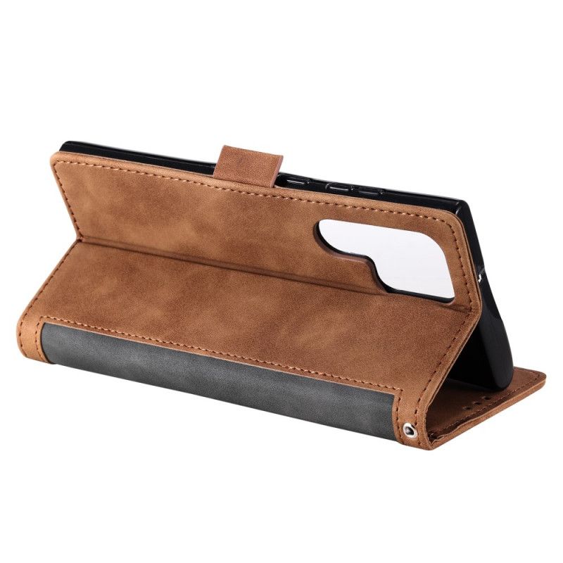 Kožený Kryt Samsung Galaxy S25 Ultra 5g Dvoubarevná Semišová Peněženka S Rfid Blokováním