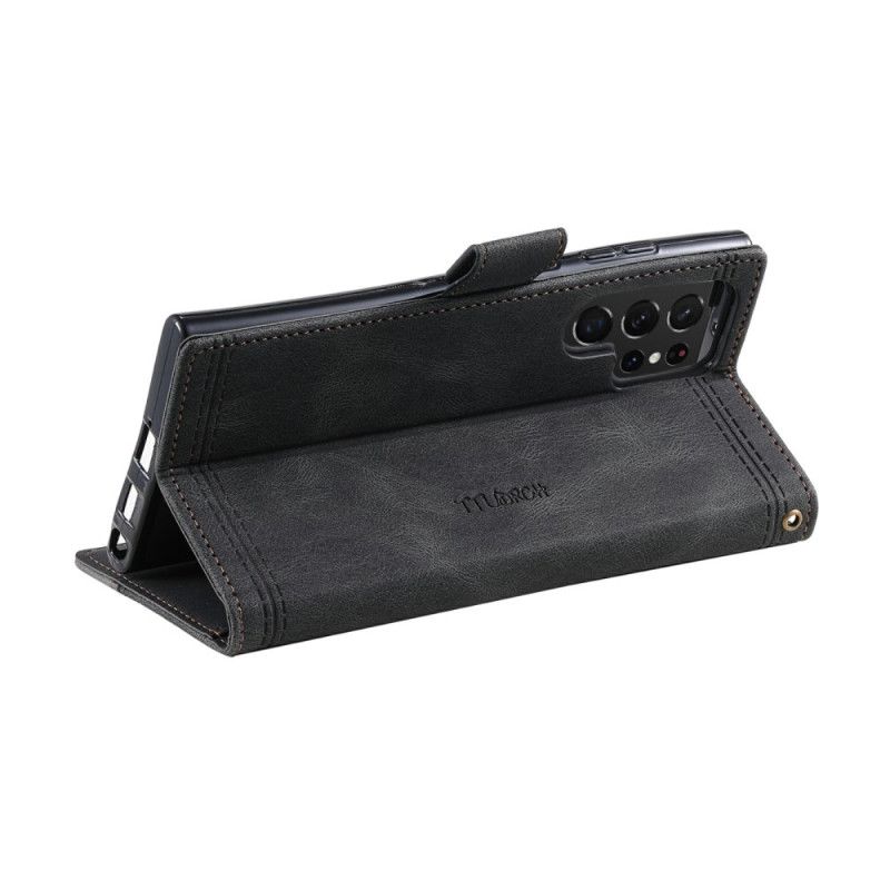 Kožený Kryt Samsung Galaxy S25 Ultra 5g Dvoubarevná Semišová Rfid Peněženka S Popruhem