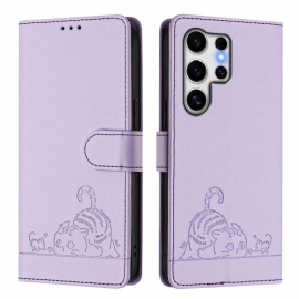 Kožený Kryt Samsung Galaxy S25 Ultra 5g Kočičí Scéna