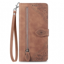 Kožený Kryt Samsung Galaxy S25 Ultra 5g Peněženka Na Zip S Krajkovým Vzorem