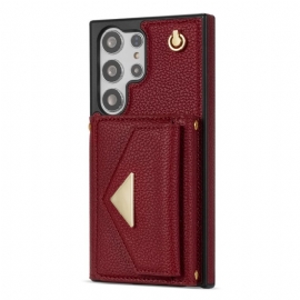 Kryt Na Samsung Galaxy S25 Ultra 5g Kožený Efekt S Držákem Na Karty A Popruhem