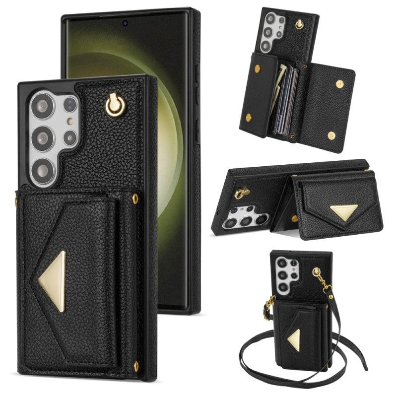 Kryt Na Samsung Galaxy S25 Ultra 5g Kožený Efekt S Držákem Na Karty A Popruhem