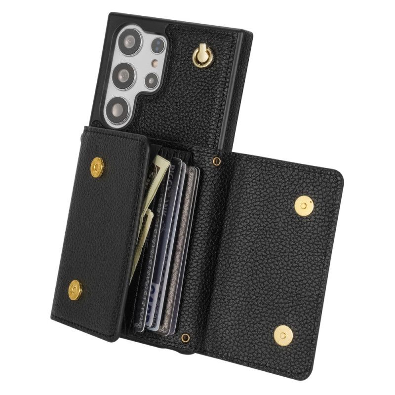 Kryt Na Samsung Galaxy S25 Ultra 5g Kožený Efekt S Držákem Na Karty A Popruhem