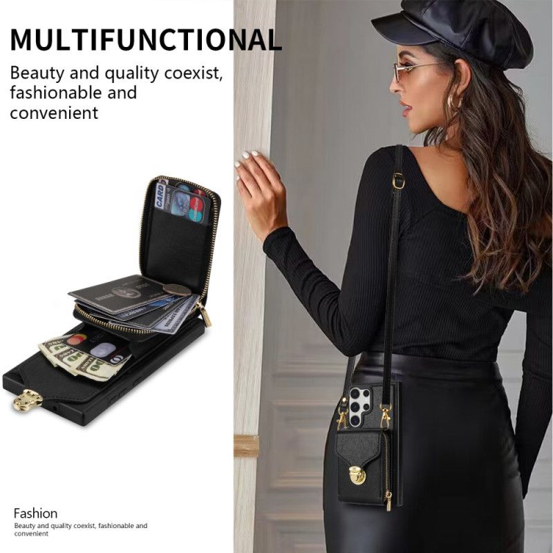 Kryt Na Samsung Galaxy S25 Ultra 5g Peněženka Na Zip A Přes Rameno