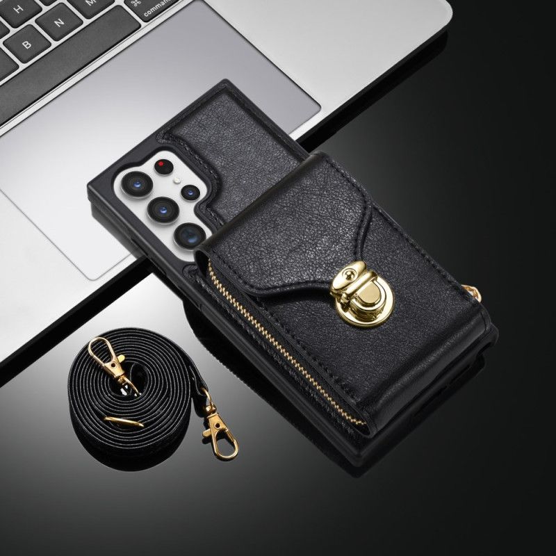 Kryt Na Samsung Galaxy S25 Ultra 5g Peněženka Na Zip A Přes Rameno