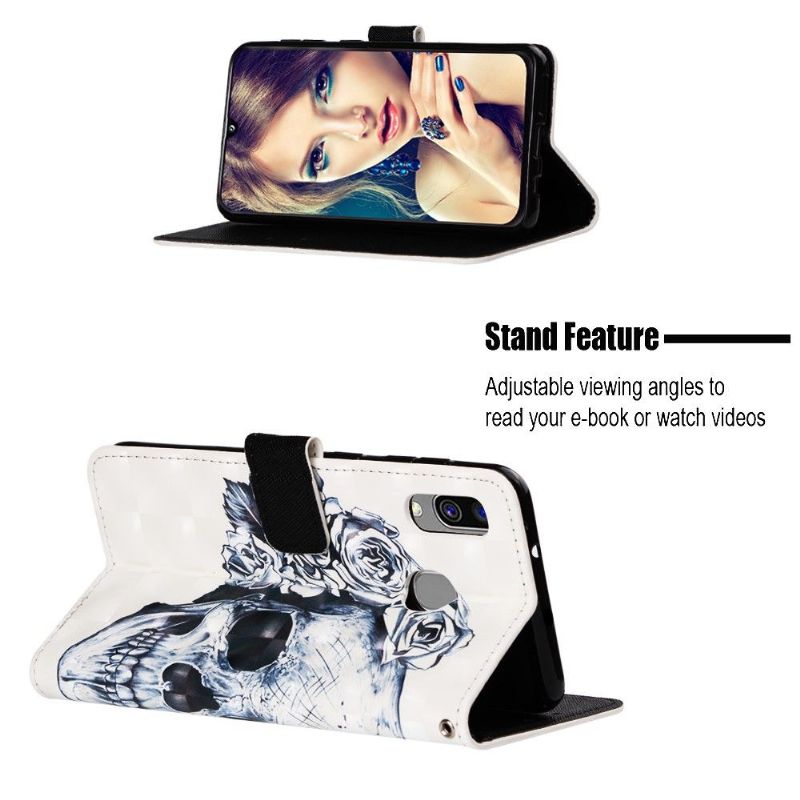 Flipové Pouzdro Na Samsung Galaxy A40 Květiny Lebek